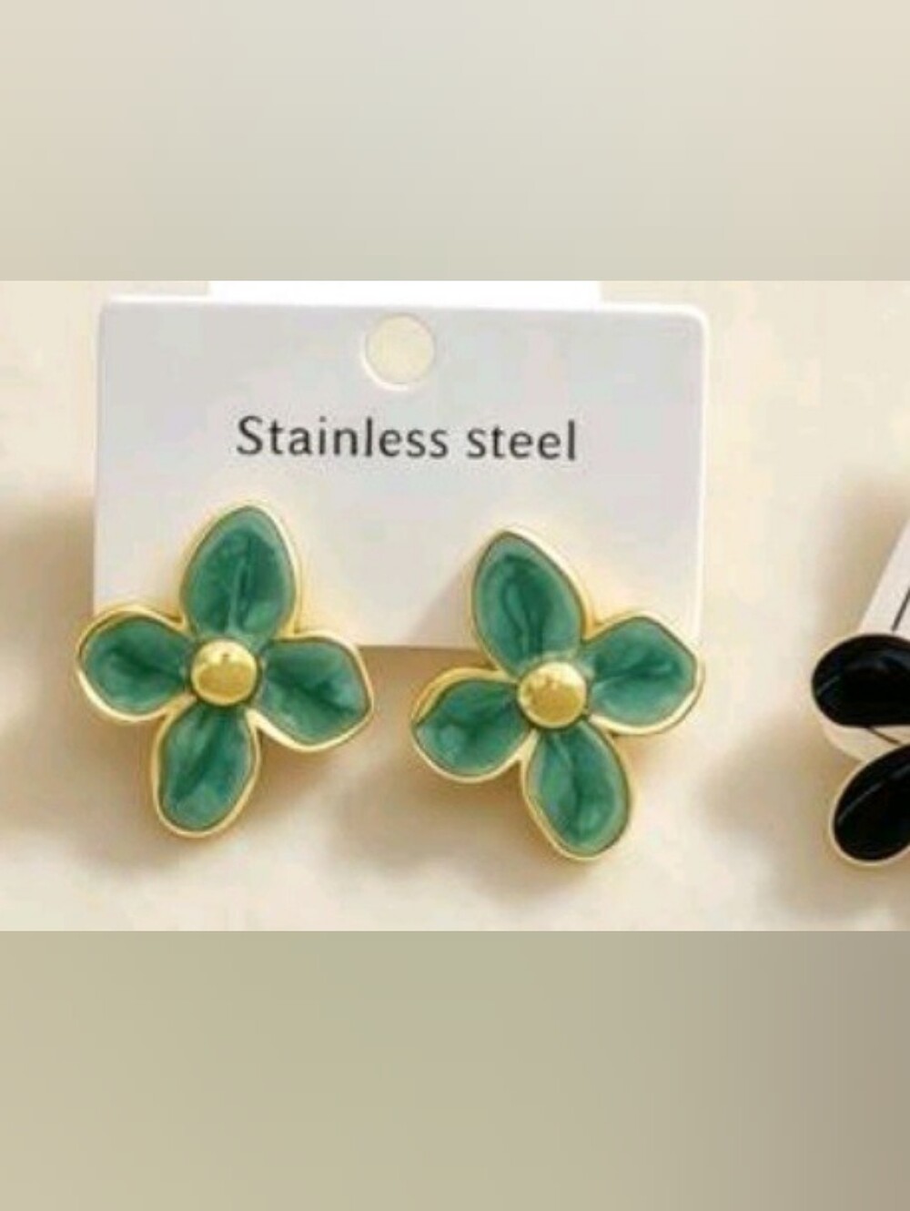 Green Flower Stainless Steel Stud Earrings